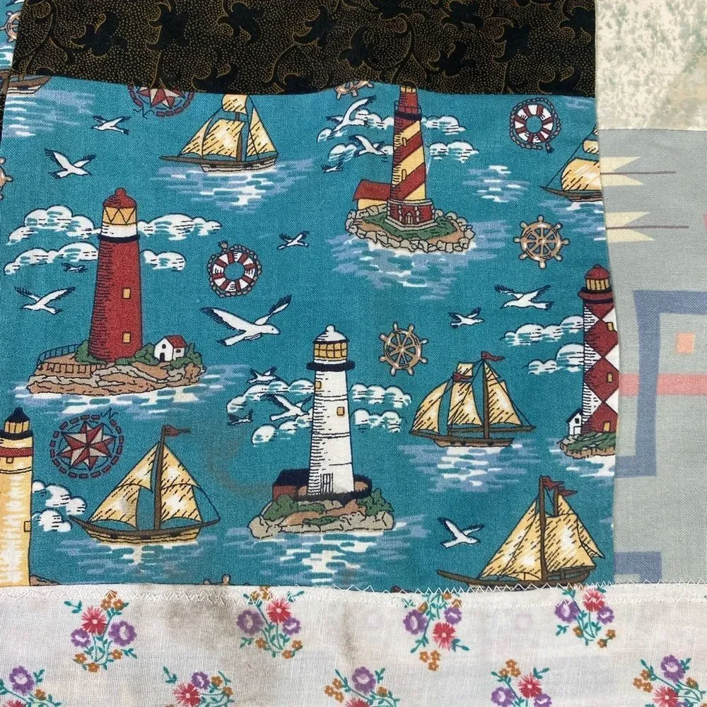 Colorful child’s Patchwork Quilt Throw 40” x 39” handmade reversible